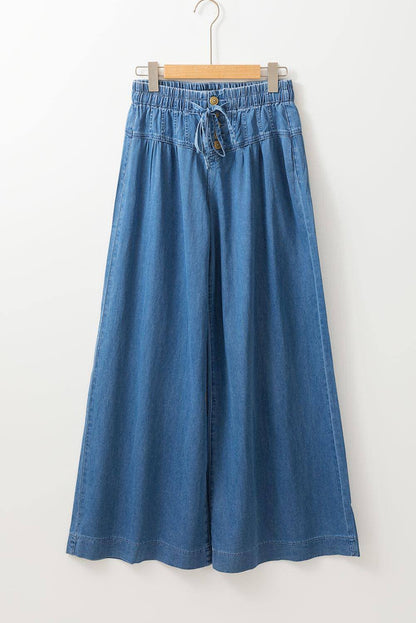 Dusk Blue Blue Butter Button Fly Wide perna Jeans