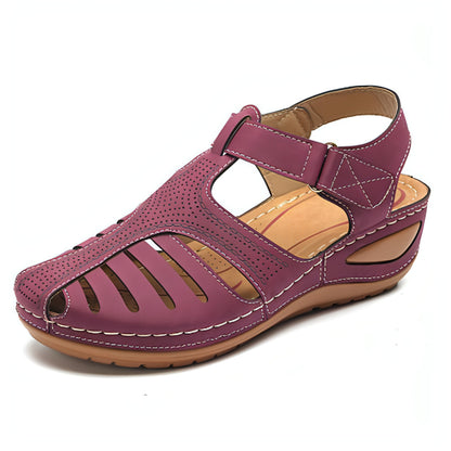 Sandalias retro de talla grande para mujer, sandalias de cuña con punta redonda