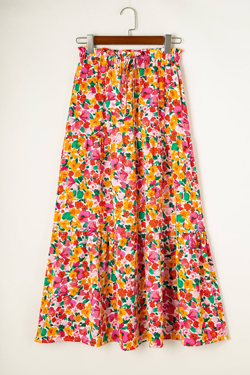 Gele Boho bloemenprint gelaagde lange rok