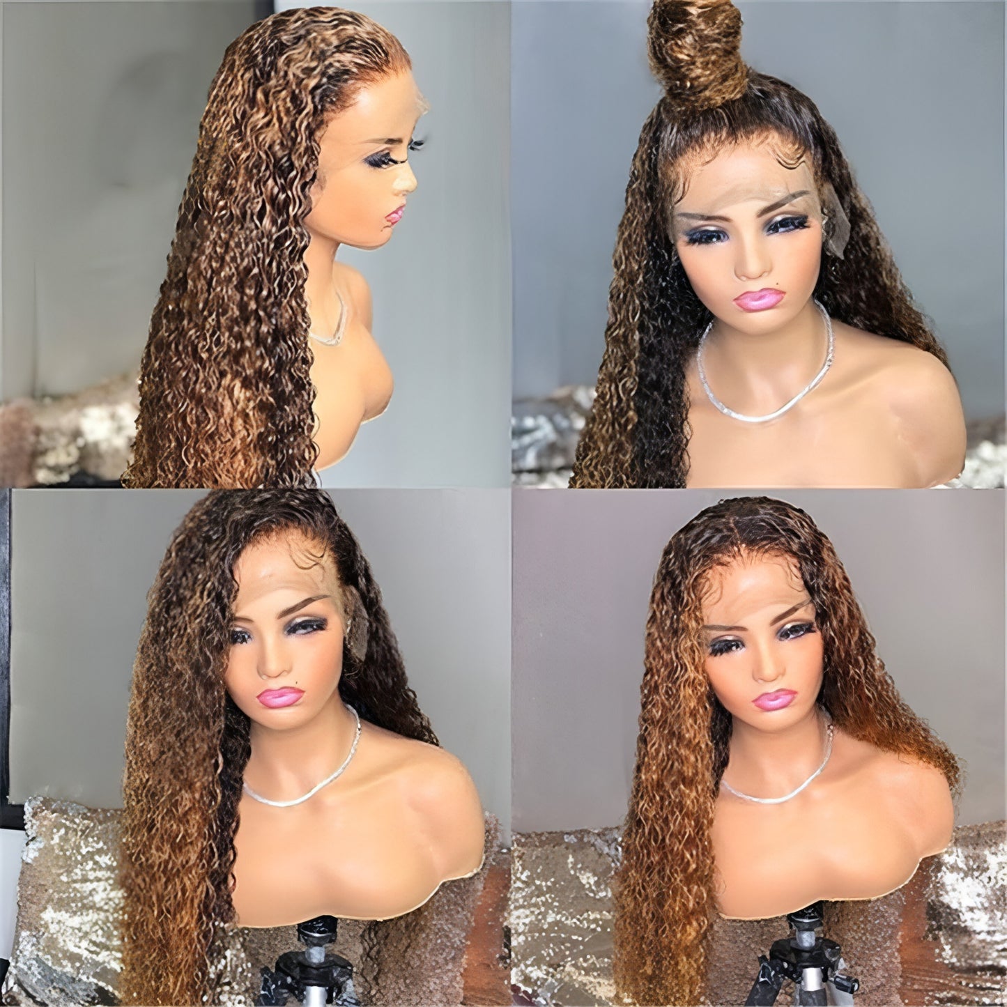 Real Human Hair Highlighting Headgear Lace Frontal Wig