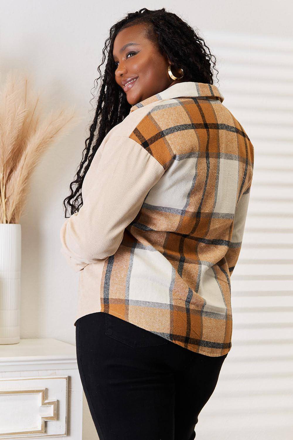 Perfee Plaid Print Dropped Shoulder Shirt