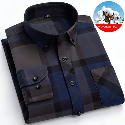 Camisa de vestir de cuadros escoceses de algodón cepillado para hombre