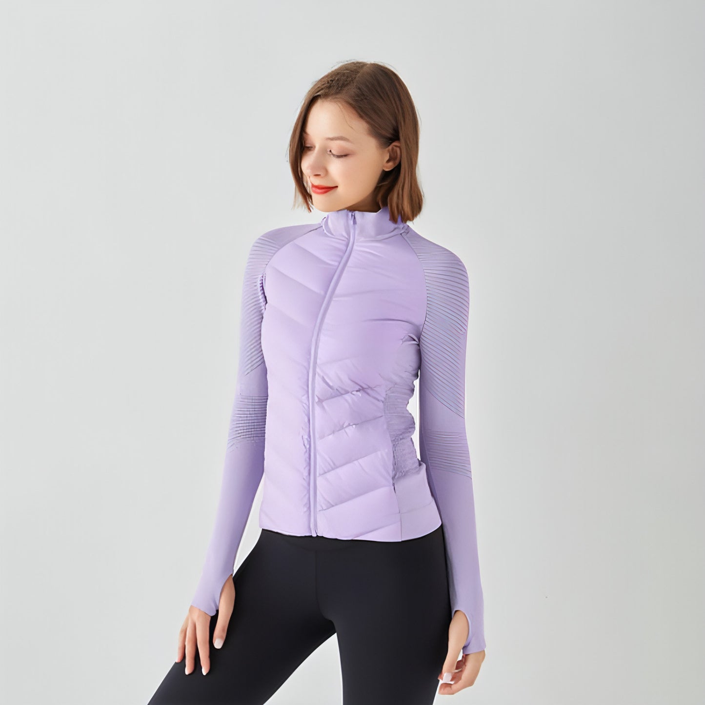 Chaqueta deportiva de plumas para yoga para mujer