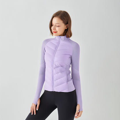 Chaqueta deportiva de plumas para yoga para mujer