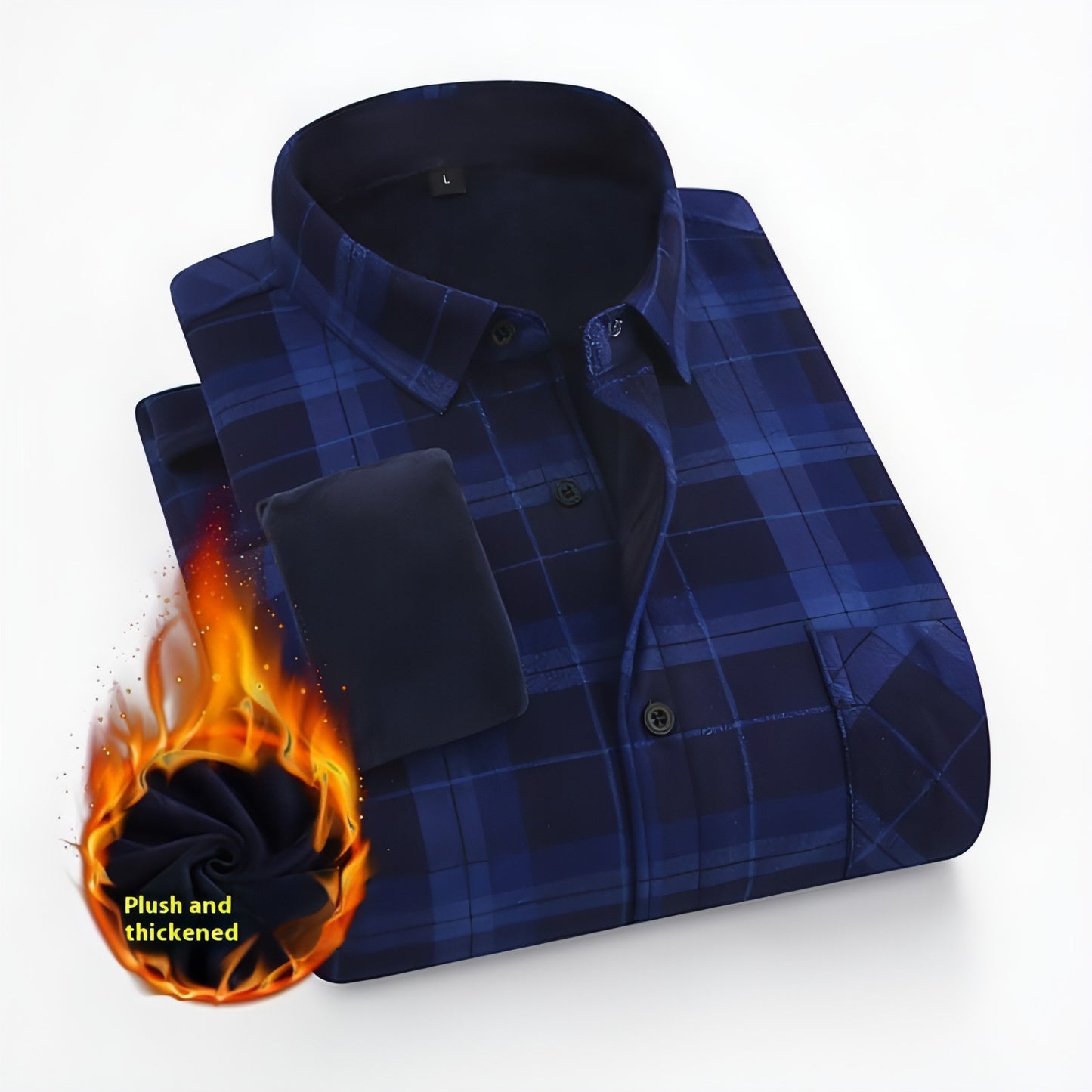 European And American Size Handsome Fleece-lined Thick Warm DressShirt