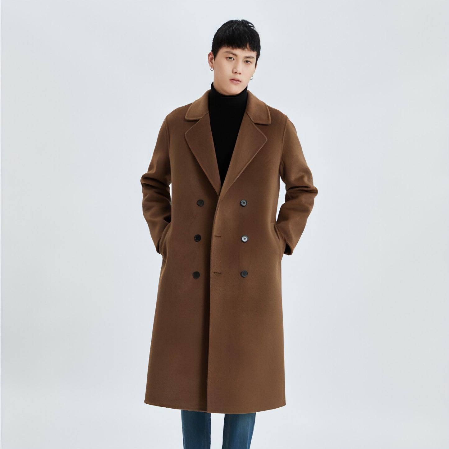 Autumn And Winter Long Over The Knee Reversible Cashmere Trench Coat Men