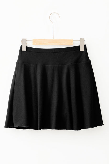 Black A-line Draped High Waist Phone Pocket Lined Skort