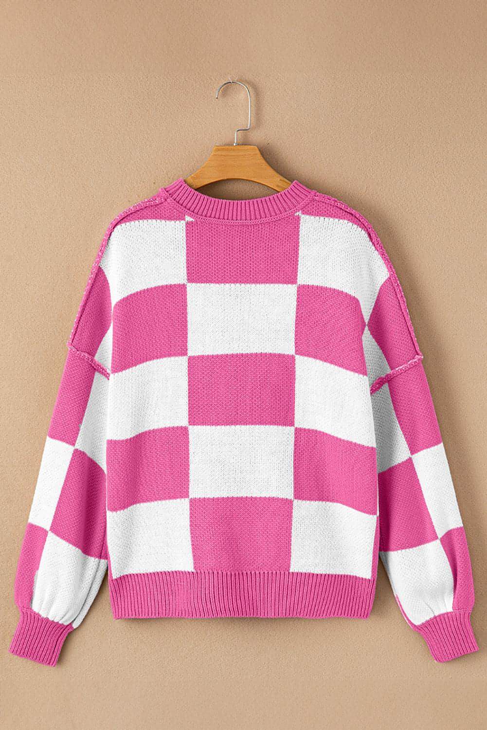 Rose Checkered Bishop Sleeve Sweater