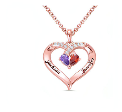 Personalized Heart-Shaped Gemstone Necklace – Custom Couple Pendant