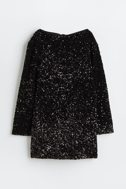 Women's Round Neck Long Sleeve Loose Sequins Short Spandex Dress