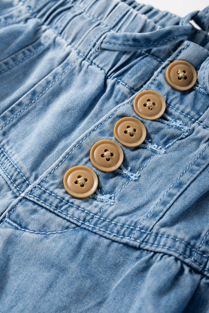 Beau Blue Mineral Wash Button Fly Midje Jeans med brede ben