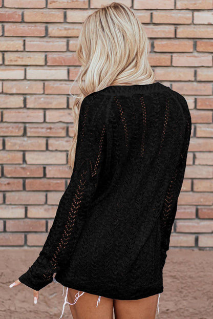 Cardigan de malha aberto sólido preto