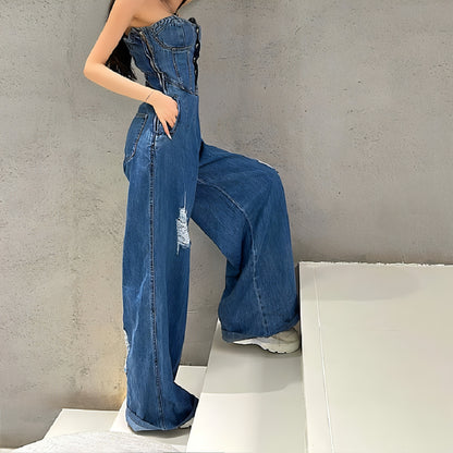 Women's  Bra Denim Jumpsuit