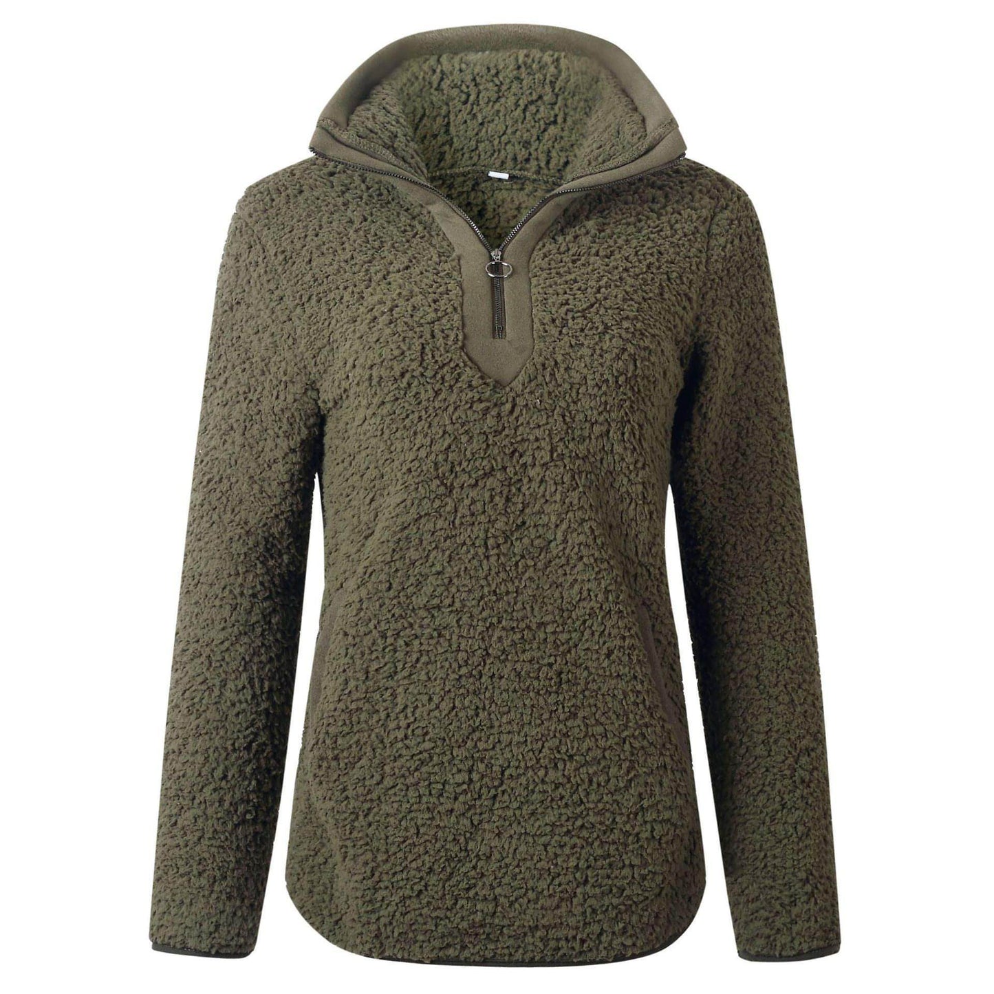 Reißverschlusstasche, Stehkragen, langärmliger Blusenpullover für Damen