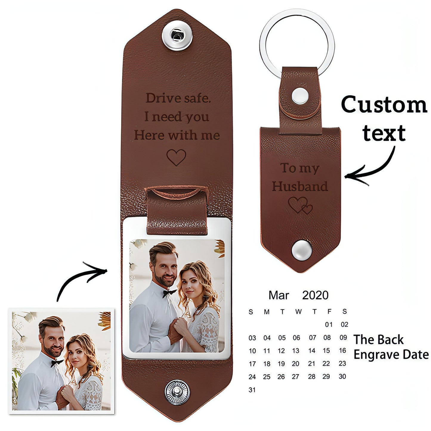 Personalized Leather Photo Keychain – Custom UV Color Printed Keyring