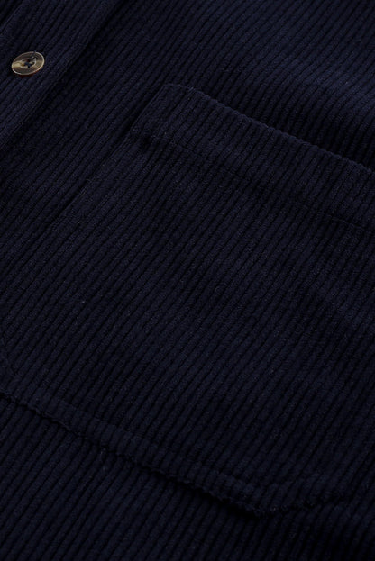 Dark Blue Corduroy Button Pocket Shirt