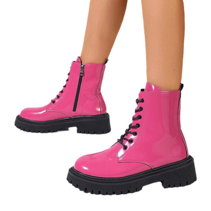 Women's Bright Leather Side Zipper Boots