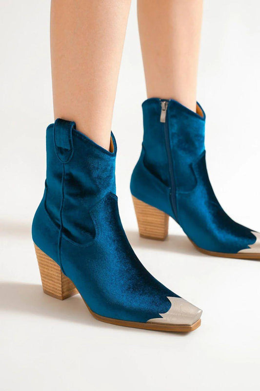 Beast Fashion Velvet Block Heel Boots med sidospisar