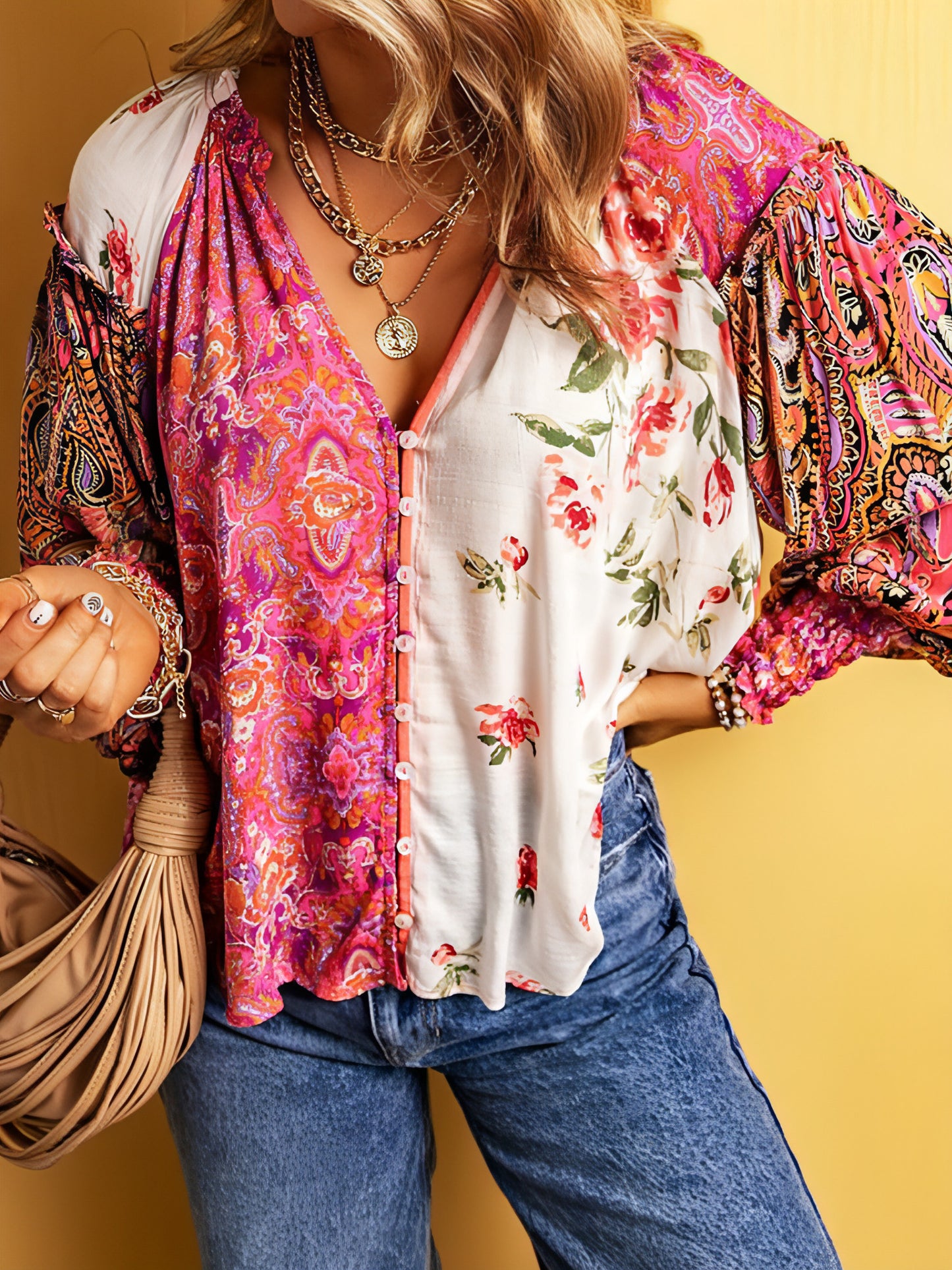 Moda Floral Print Dress camisa para mulheres