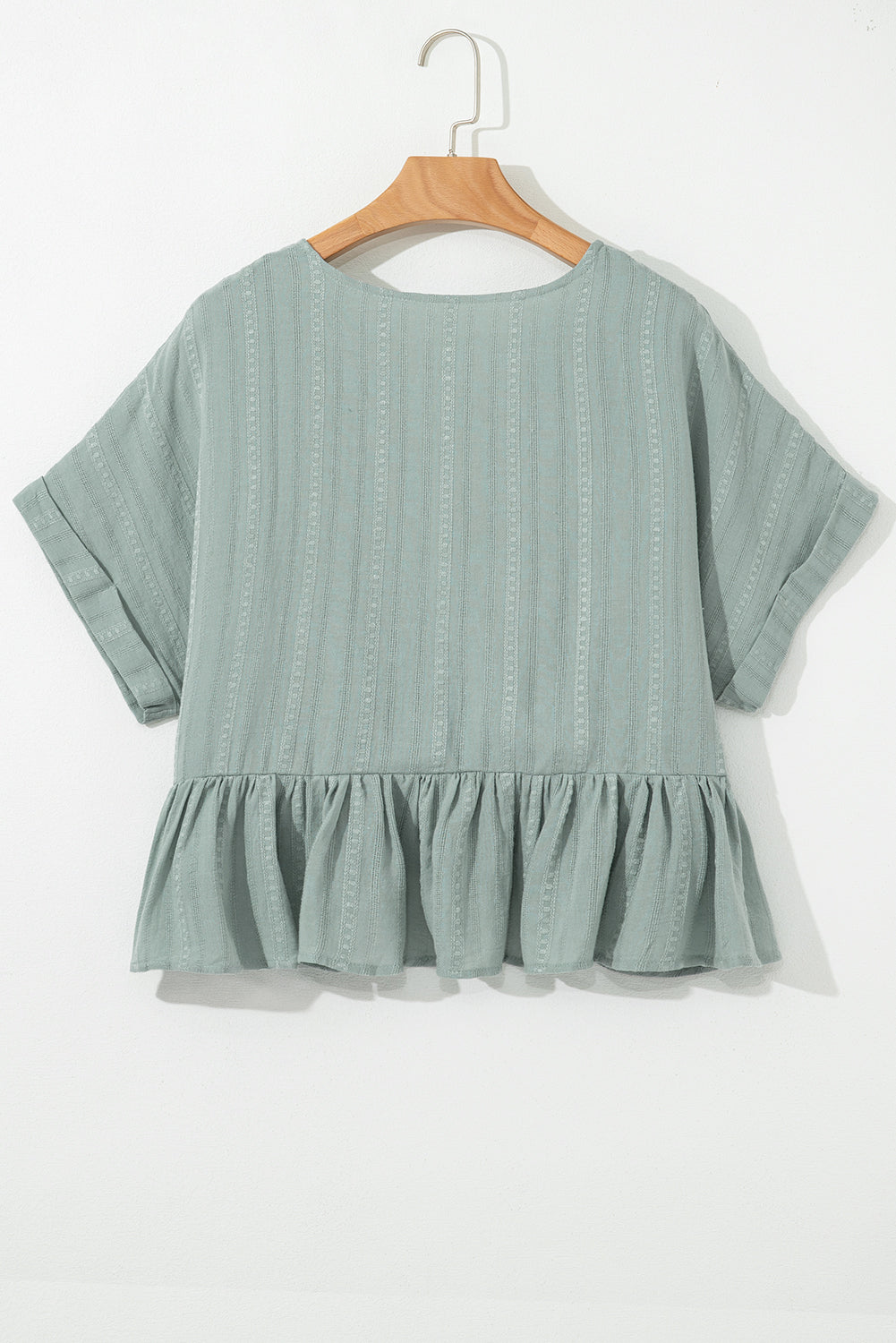 Laurel Green Textured Ruffled Hem Short Sleeve Blouse