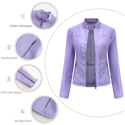 Simple European And American Trend Thin Coat Long Sleeve Motorcycle Jacket Women