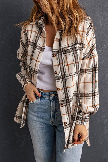 Wit oversized plaidpatroon Shacket met spleten