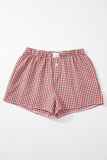 Gingham de Gingham vermelho de shorts de cintura alta