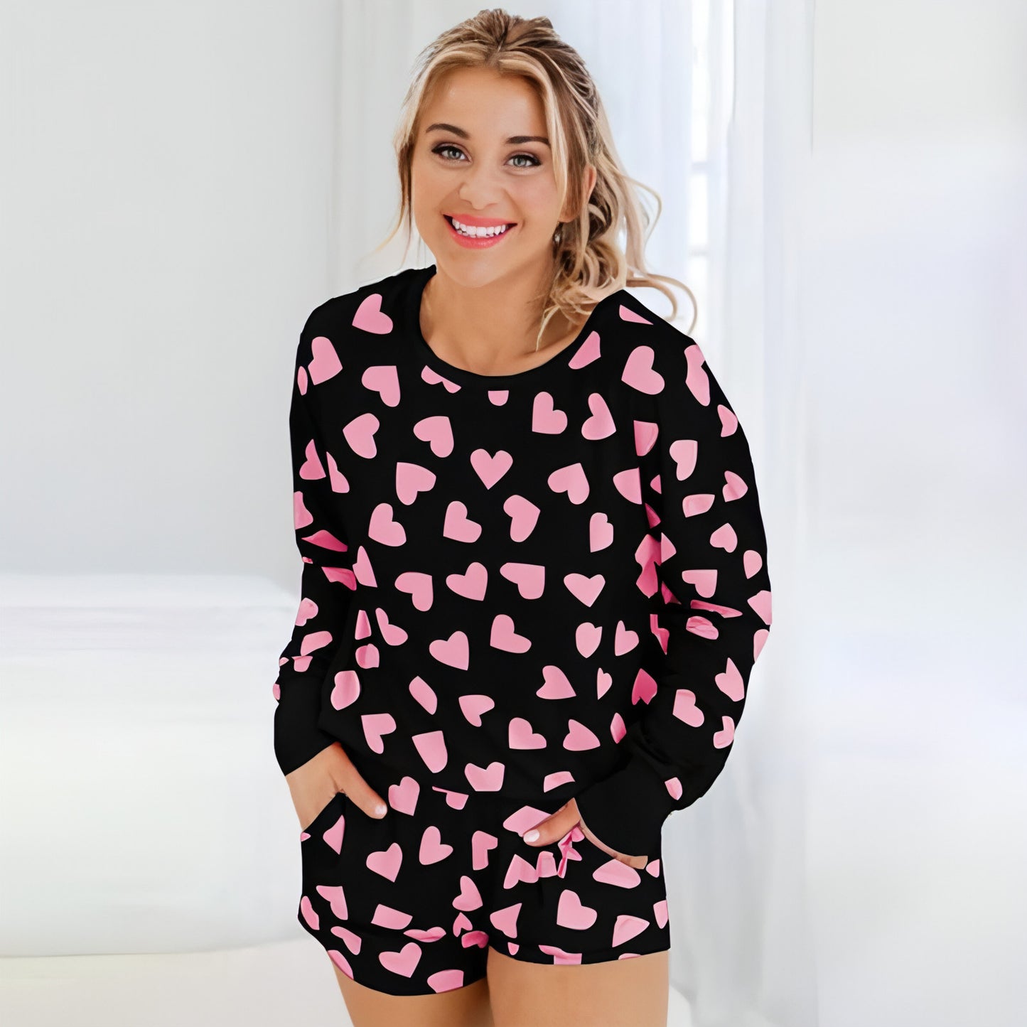 Zweiteiliger Pyjama mit Herz-Print für Damen