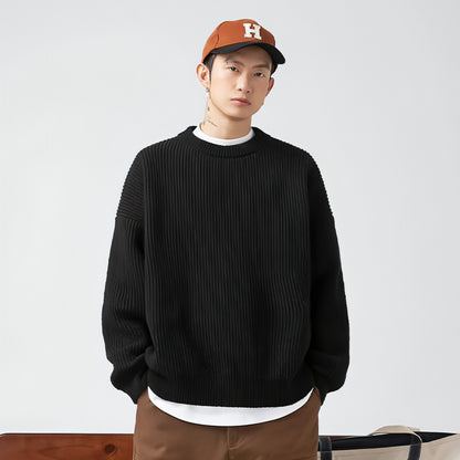 Thick Needle Sunken Stripe Texture Sweater Men's Autumn And Winter Solid Color Coat