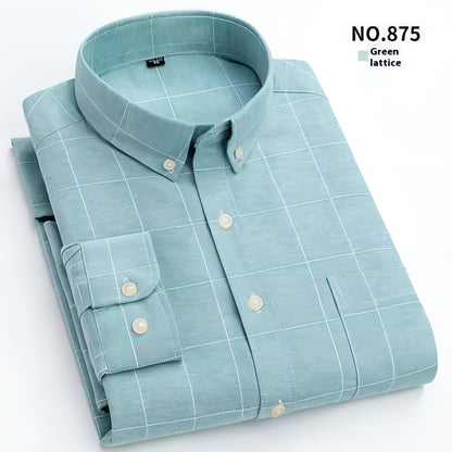 Men's Oxford Pure Color Slim Shirt For Young And Middle-aged People