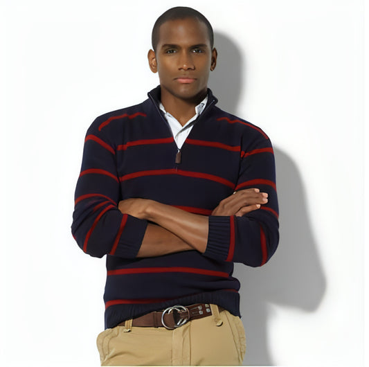 Slim Long-sleeved Casual Knit Sweater Men With Striped Wool