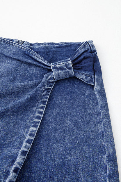 Sail Blue Acid Asymmetric Asymmetric Twisted Craved Denim Denim Skort