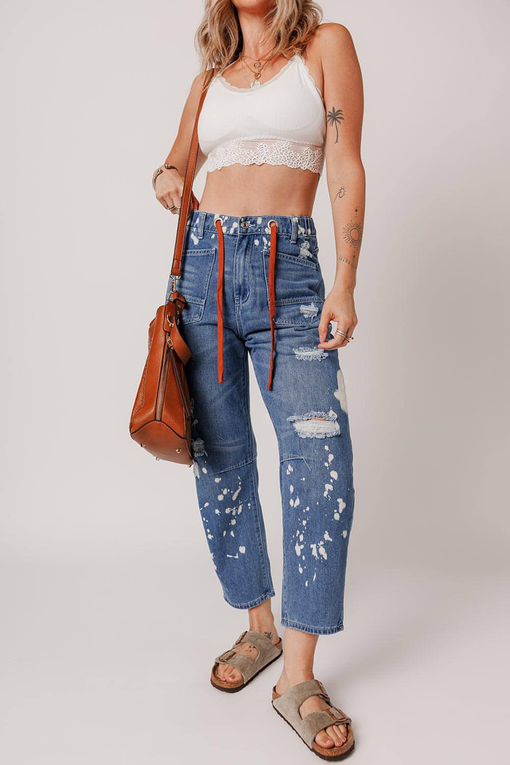 Ashleigh Blue Ripped Salpattering Taint Rope Ciay Costed Jeans Straight