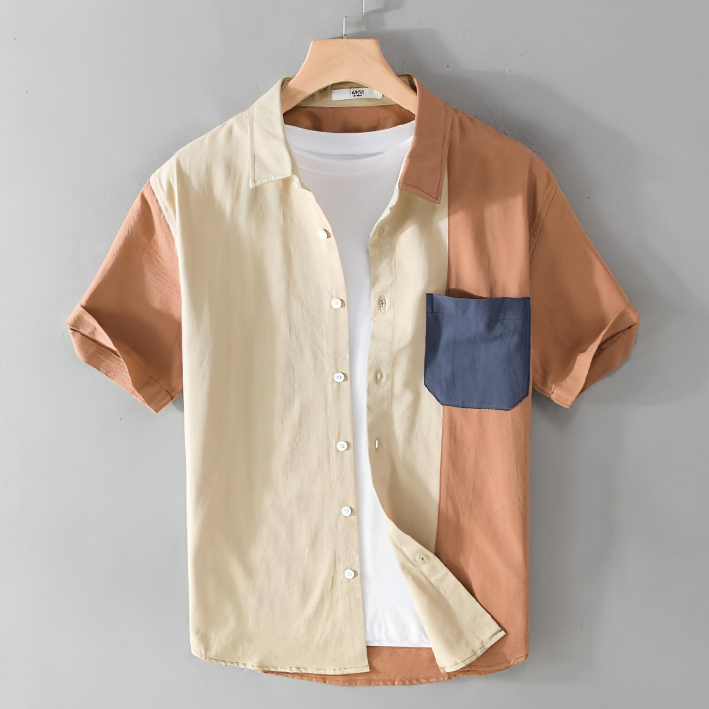 Contrast Color Pocket Short Sleeve DressShirt