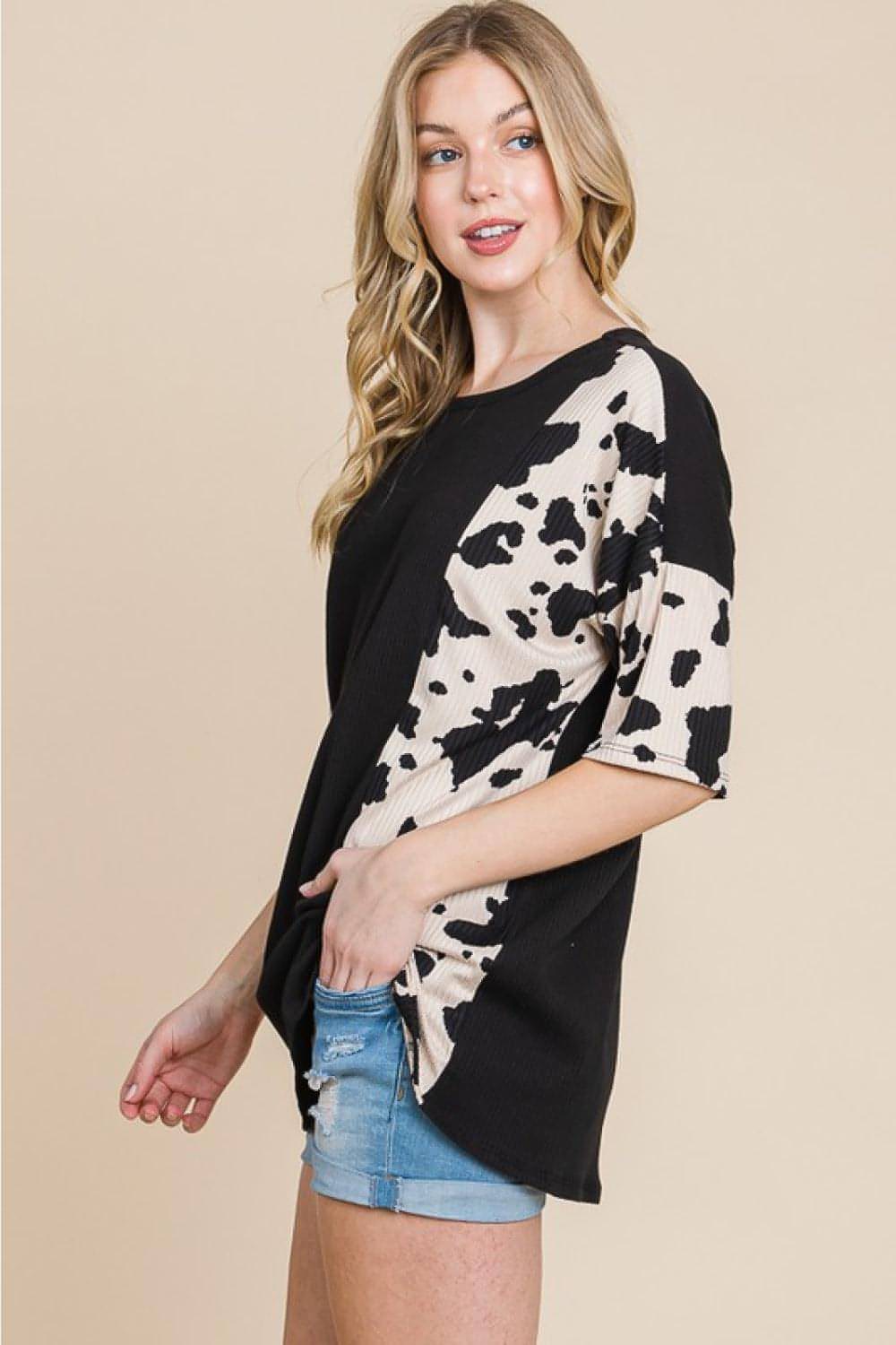 Bombom Rodeo Love Ribbed Animal Contrast Tee