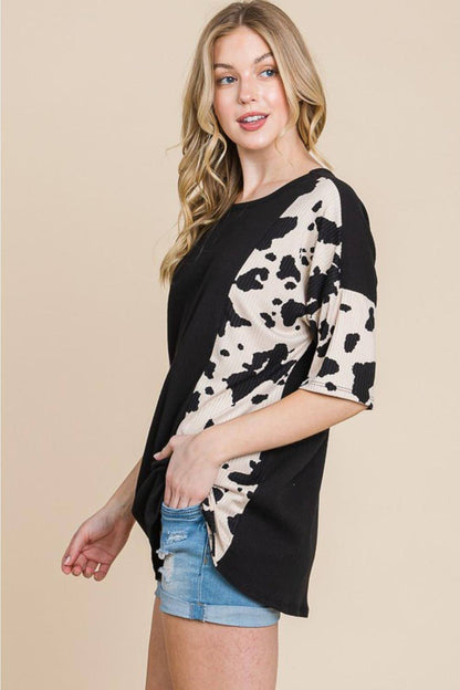 BOMBOM Rodeo Love Ribbed Animal Contrast Tee