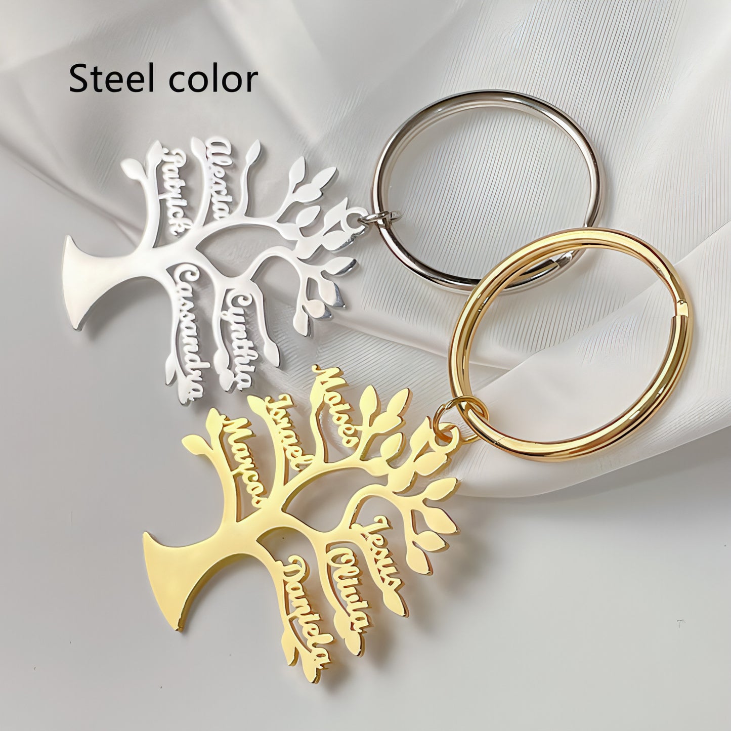 Personalized Tree of Life Keychain – Custom Stainless Steel Name Keyring