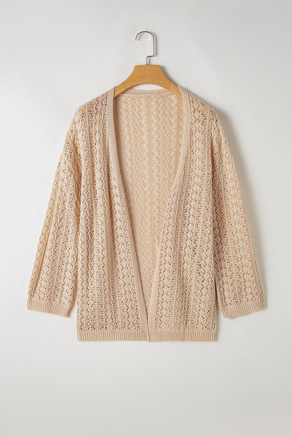 Aprikos Hollow Out Strikk Drop Shoulder Cardigan med åpen front