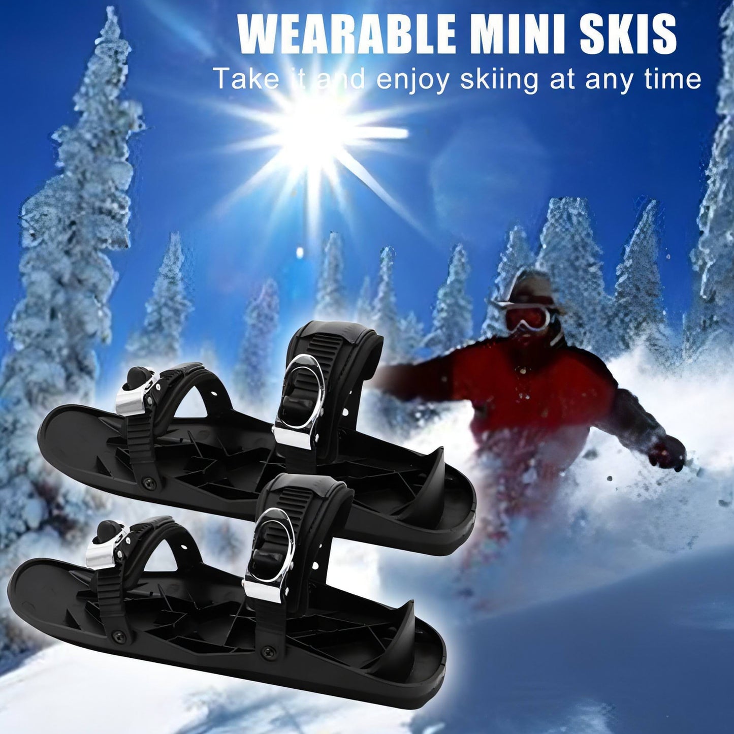 Mini Ski Skates Portable Short Skiboard Adjustable Skates For Snow