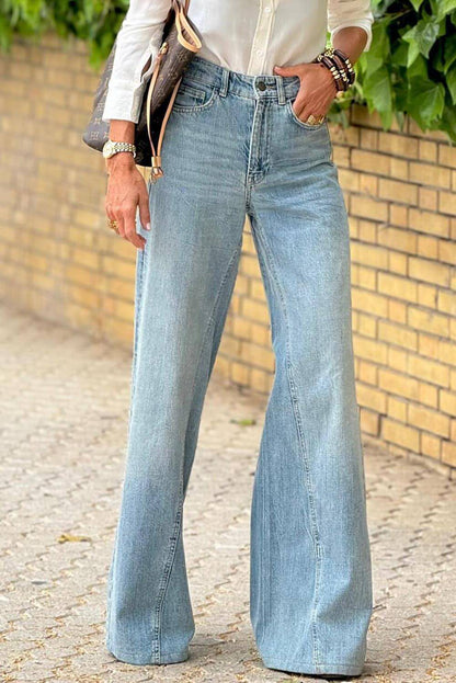 Dämmerung Blue Säure waschen extra breites Bein hohe Taille lange Jeans