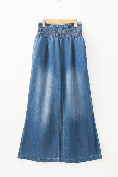 Jeans de perna larga da cintura de Ashleigh Blue Smocked