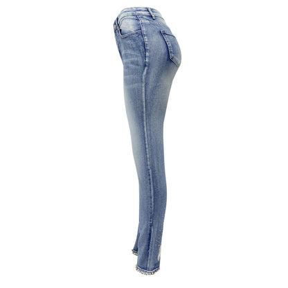 Damen Jeans Europäische und amerikanische trendige High Waist Beaded Skinny Tapered Pants