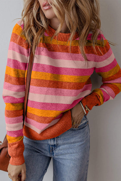 Orangefarbener Pullover mit geripptem Rand und Rundhalsausschnitt