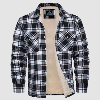 A1. Fleece Lined Men's Jacket Long Sleeve Lapel Plaid