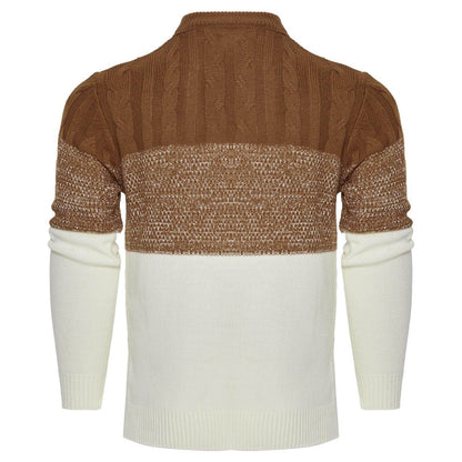 Men's Casual Color Block Long Sleeve Cable Knit Pullover Sweater