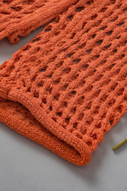 Orange Open Strick Häkelglockenhülsen -Tunika -Pullover