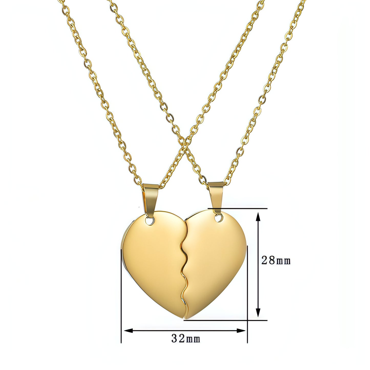 Stainless Steel Double Half Heart Puzzle Necklace