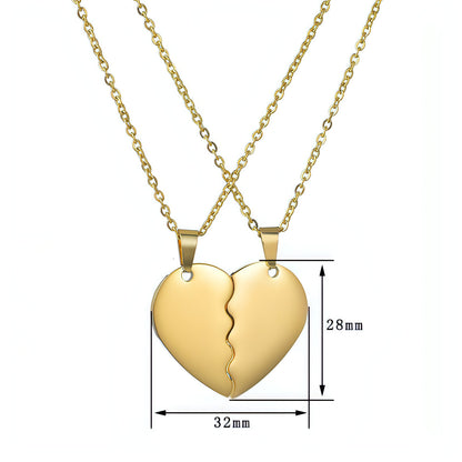 Stainless Steel Double Half Heart Puzzle Necklace