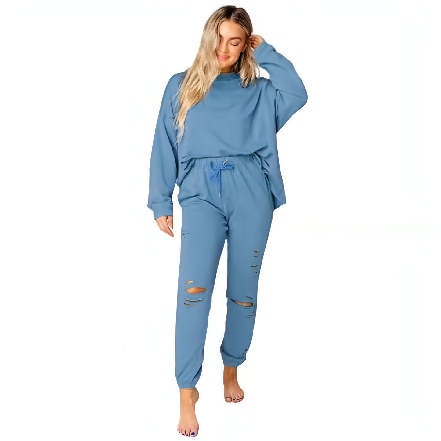 Women's Solid Color Ripped Tracksuit