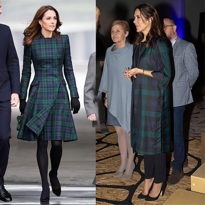 A1. Royal English Lapel Long Sleeve Plaid Waist Dress